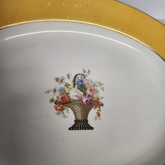 Vintage Johnson Bros. England oval platter with yellow band Dinnerware - Picture 3 of 6